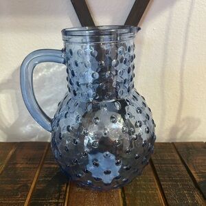 Target Bullseye Playground Blue Glass Hobnail Pitcher Shabby Chic Farmhouse NEW